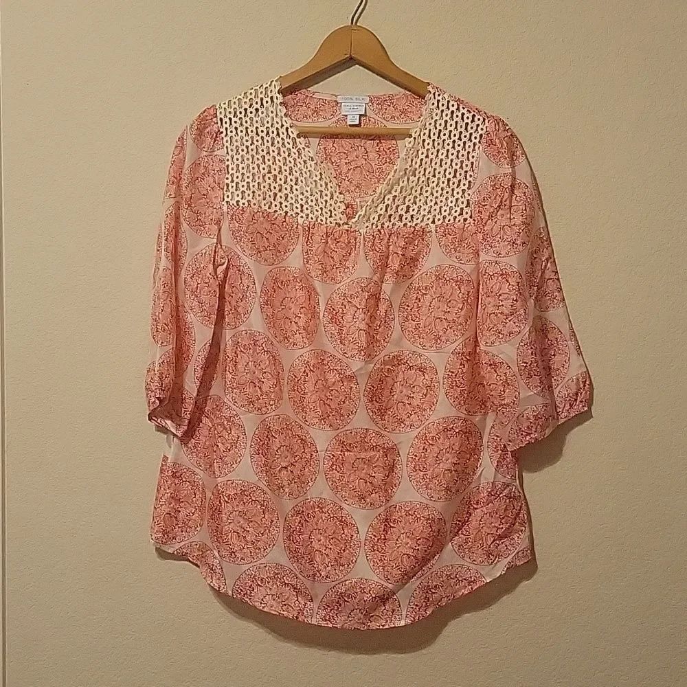 Calypso St Barth 100% silk Bohohemian blouse Size M with lace